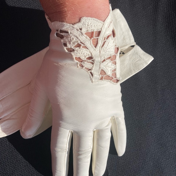 VTG Leather Gloves Italian Made by Anticoli Off White Size 7 - Picture 7 of 16